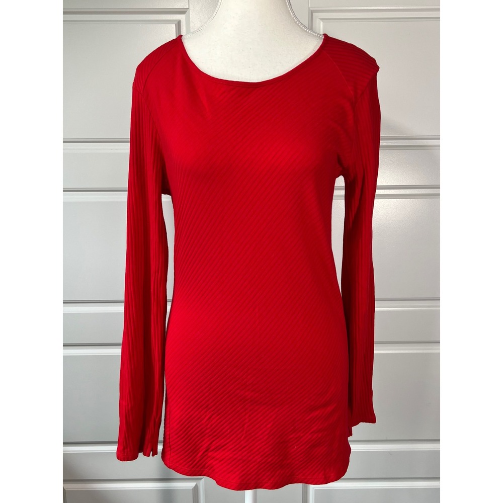 Halogen Women's Red Ribbed Knit Long Sleeve Top Blouse - Size M